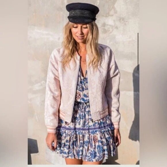 Spell Jackets & Blazers - Spell & the Gypsy Pink Bomber Jacket S NWT Anastasia Brocade $280 Light Pink